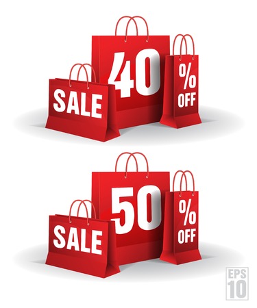 Shopping bag printed with a forty and fifty discount on a white background  のイラスト素材