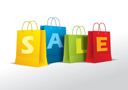 Colored paper bags on white  Vector  Isolated のイラスト素材