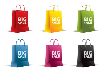Paper bags on white  Vector  Isolated  Colored  Setのイラスト素材
