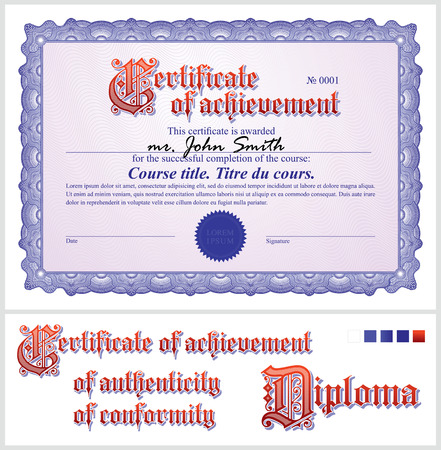 Blue certificate  Template  Horizontal  Additional design elements のイラスト素材