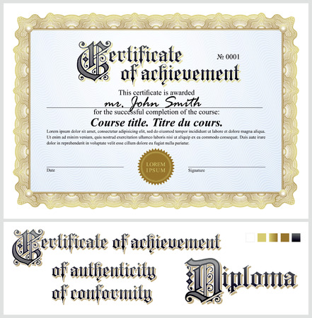 Gold certificate  Template  Horizontal  Additional design elements のイラスト素材