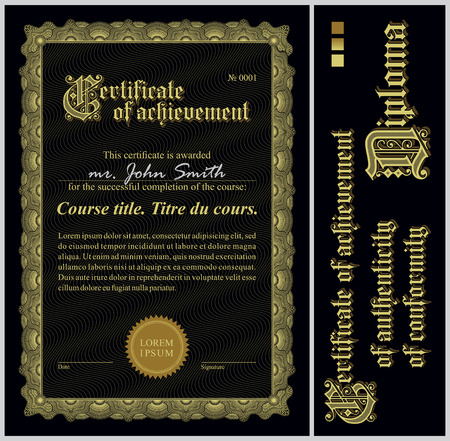 Black and gold certificate  Template  Vertical  Additional design elements のイラスト素材