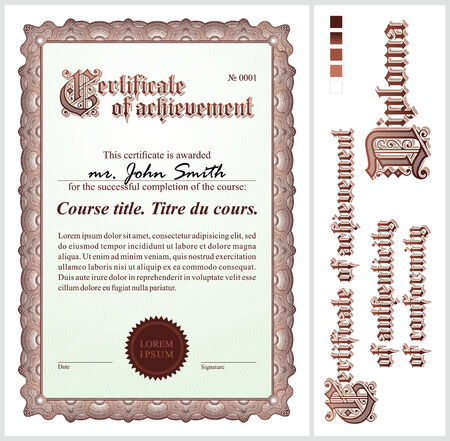 Brown certificate  Template  Vertical  Additional design elements のイラスト素材
