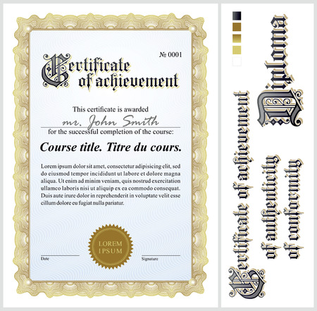 Gold certificate  Template  Vertical  Additional design elements のイラスト素材