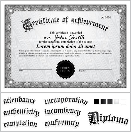 Vector illustration of black and white certificate  Template  Horizontal  Additional design elements のイラスト素材
