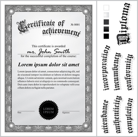 Vector illustration of black and white certificate  Template  Vertical  Additional design elements のイラスト素材
