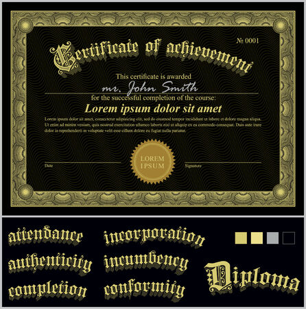Vector illustration of black and white certificate  Template  Horizontal  Additional design elements のイラスト素材