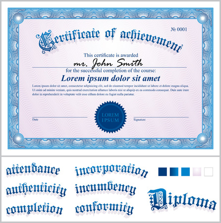 Vector illustration of blue certificate  Template  Horizontal のイラスト素材