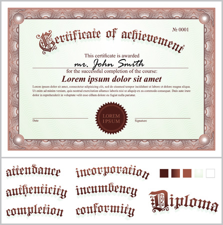Vector illustration of brown certificate  Template  Horizontal  Additional design elements のイラスト素材