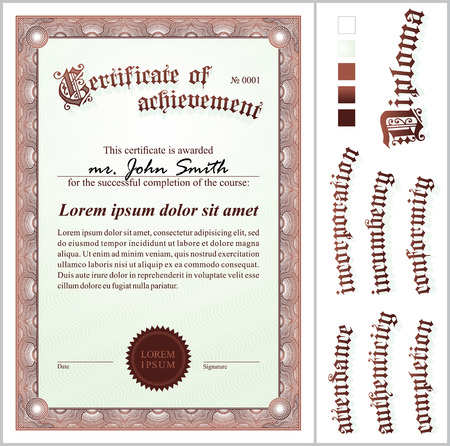 Vector illustration of brown certificate  Template  Vertical  Additional design elements のイラスト素材