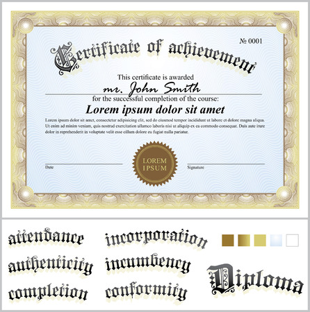 Vector illustration of gold certificate  Template  Horizontal  Additional design elements のイラスト素材