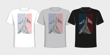T-shirt with a picture of the Eiffel Tower from the names of the attractions of France のイラスト素材