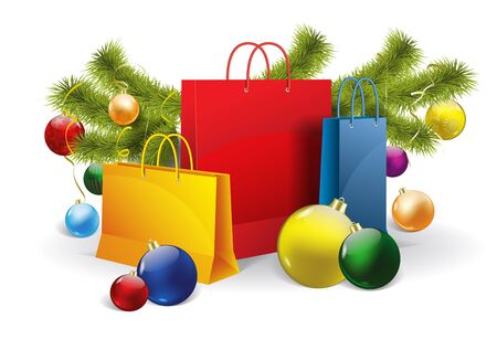 christmas shopping bags on white. Vectorのイラスト素材