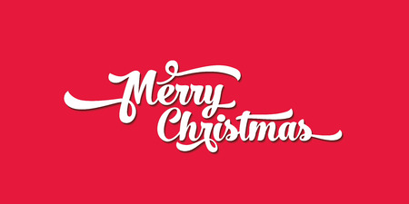 White text on a red background. Merry Christmas lettering for invitation and greeting card, prints and posters. Calligraphic designのイラスト素材