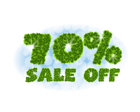 Spring sale 70 percent off. Letters and figures from maple leaves on a heavenly backgroundのイラスト素材