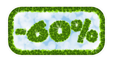 Wobbler spring sale 60 percent off. Letters and figures from maple leaves on a heavenly backgroundのイラスト素材
