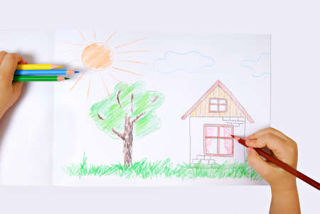Children's colored illustration of the happiness lifeの写真素材