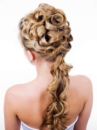 beauty wedding hairstyle, rear view - isolated on white