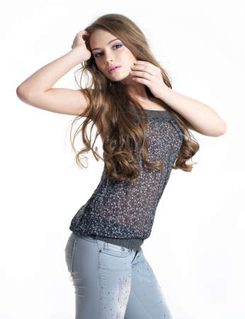 Beautiful Young Sexy Girl Posing On The White Background Fashion