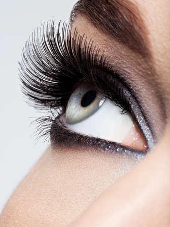  woman's eye with black eye makeup. Macro style image. Long eyelashesの写真素材