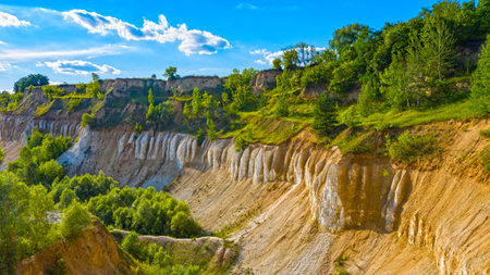 Beautiful summer landscape old chalk quarry. Nature landscape with old chalk quarry. Beautiful hilly.の写真素材