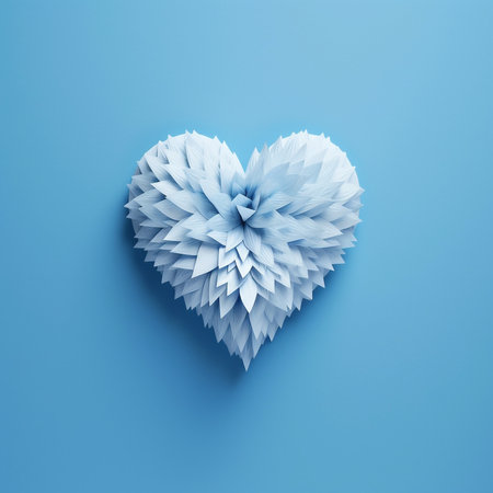 Blue Paper origami heart on blue background. Love concept. Paper heart made of paper with a beautiful pattern. AI generated illustration.の素材