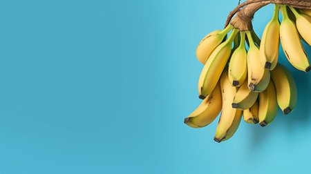Bunch of bananas on blue background with copy space for text. Bananas in a bunch on a blue background with space for content. AI generated imageの素材