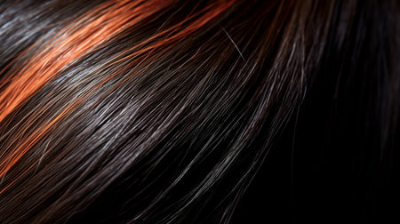 Close-up of straight hair strands , beauty and fashion concept. Macro shot of  female hair strands. Hair care concept. Tuft hair.  Hairdresser salon concept. AI generatedの素材