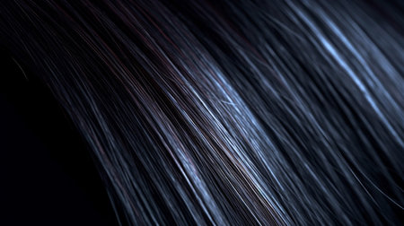 Close-up of straight black hair strands , beauty and fashion concept. Macro shot of  female brunette hair strands. Hair care concept. Tuft black hair.  Hairdresser salon concept. AI generatedの素材