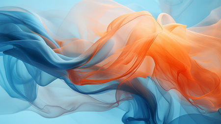 Bright blue and orange smoke clouds mix together, effects. Abstract colorful smoke background concept. Illustration beautiful multicolored cloud splashes. 3D rendering. AI generated.の素材