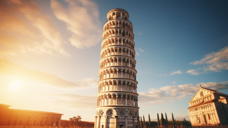 The Leaning Tower of Pisa Cathedral, seen from the outside. Italian famous tourist destination. Freestanding bell tower in Pisa, Italy.の素材