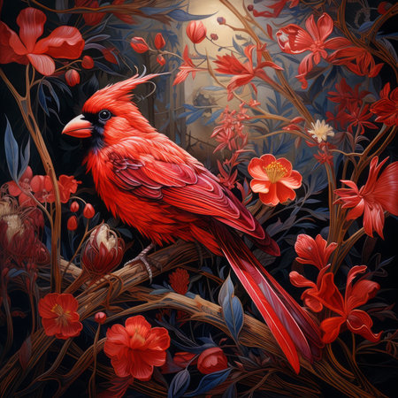Art of a beautiful red bird phoenix. Beautiful flame bird phoenix. Illustration of a fantasy Greek animal. Art of a mythological mythical Greek creature.の素材