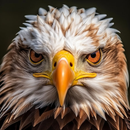 Close-up portrait of an american bald eagle with yellow eyes.の素材