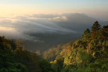 Fog cover mountainの写真素材