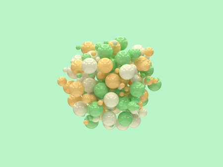 many green white yellow ball/sphere levitation 3d rendering abstract background