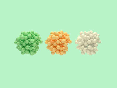many green white yellow ball/sphere levitation 3d rendering abstract backgroundの写真素材
