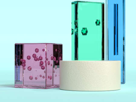 blue background pink green blue glass transparency material geometric shape minimal abstract 3d...