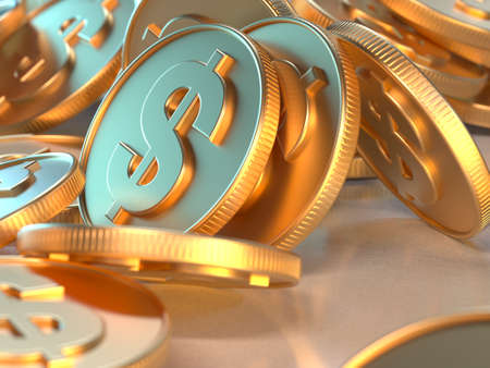 3d rendering gold coin dollar symbol business economy concept