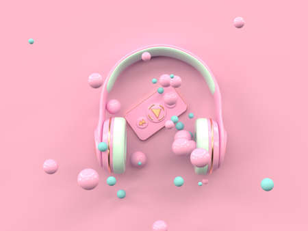 pink gold headphone music entertainment technology concept 3d renderingの写真素材