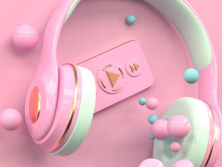 pink gold headphone music entertainment technology concept 3d rendering