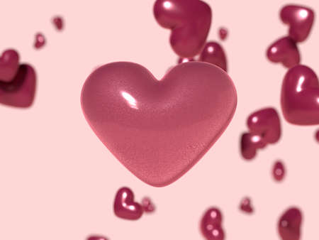 3d rendering heart shape glossy pink love surprise valentine gift conceptの写真素材