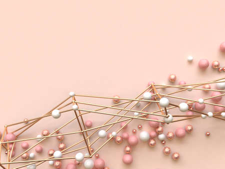 flat lay background 3d rendering pink gold metallic abstract shape