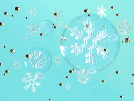 blue background 3d rendering clear sphere snowflake levitation