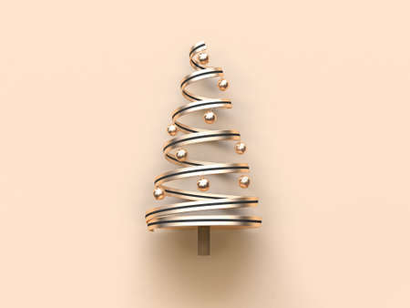 black gold abstract christmas tree ribbon ball 3d renderingの写真素材