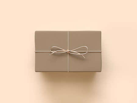 3d rendering square brown gift boxの写真素材