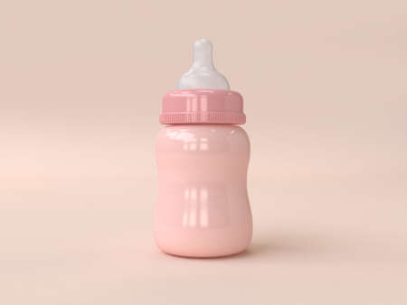 pink baby bottle milk cartoon style 3d renderingの写真素材