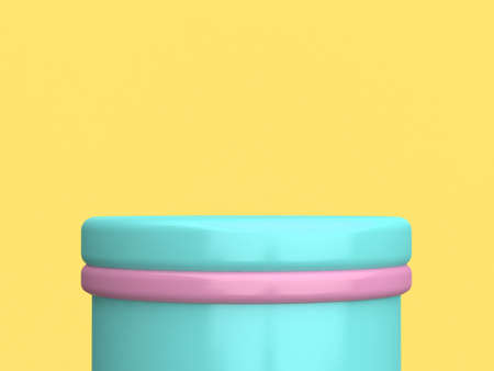 yellow background colorful green pink cylinder podium minimal 3d renderingの写真素材