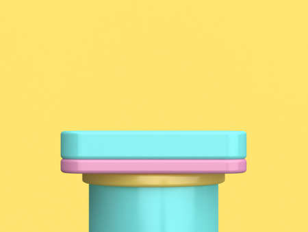 colorful green pink podium minimal yellow background 3d renderingの写真素材