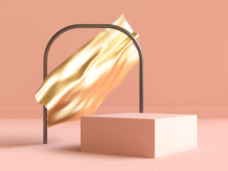 abstract 3d rendering gold fabric square shape cream-orange scene geometricの写真素材