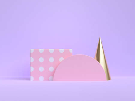 pink gold geometric abstract minimal violet-purple background 3d rendering